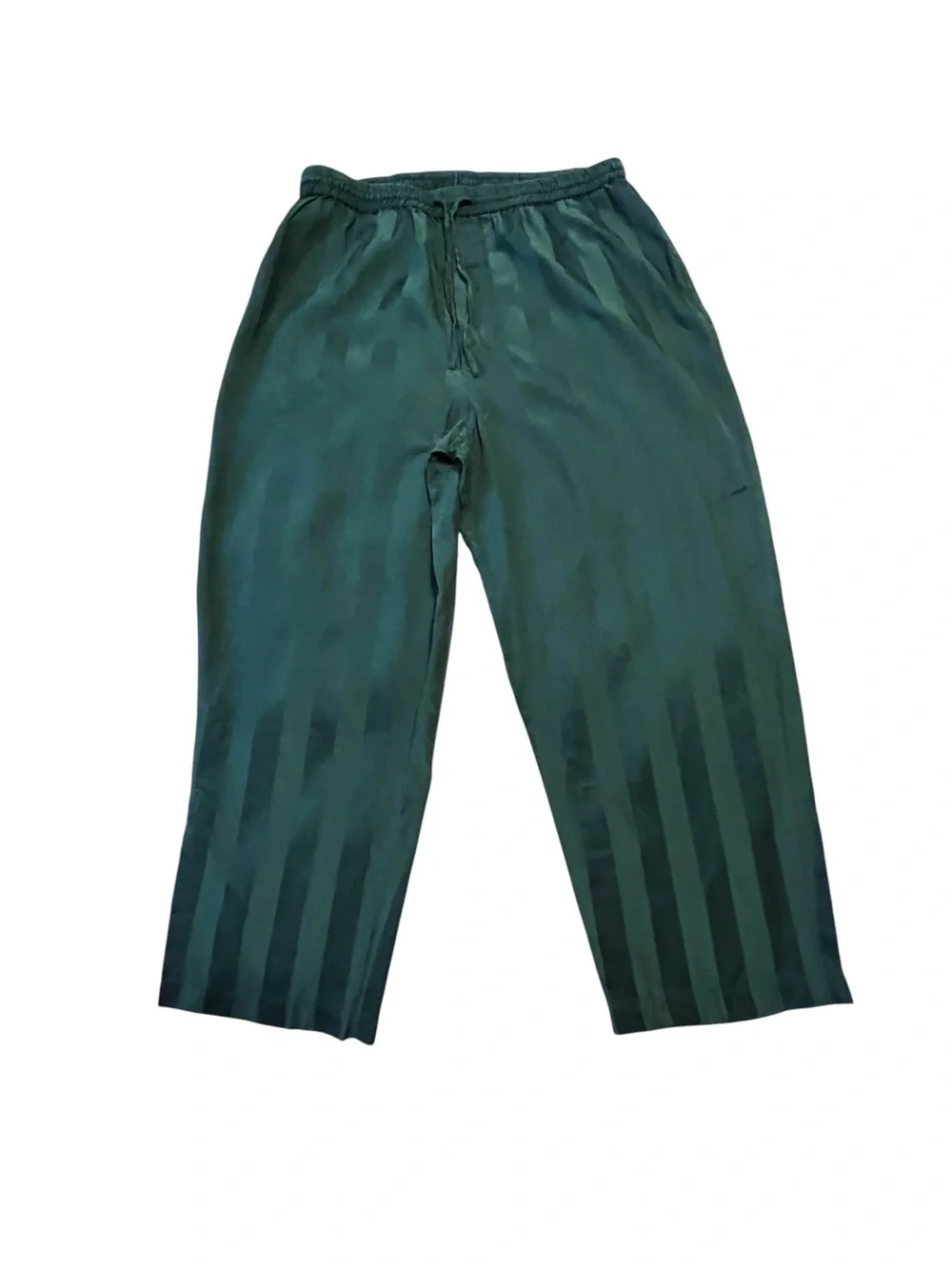 Men's Silk Blend Dark Green Stripe Drawstring Pajama Pants L